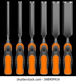 chisels of different widths for carving on black background vector