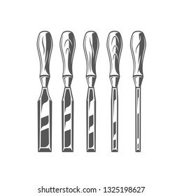 Chisels isolated on white background. Modern carpentry tool. Vector illustration