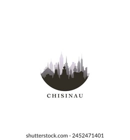 Paisaje urbano de Chisinau, insignia de Vector degradado, logotipo plano del horizonte, ícono. Idea redonda del emblema de la ciudad capital de Moldavia con Lugares famosos y siluetas de construcción. Gráfico aislado