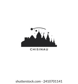 Chisinau cityscape skyline city panorama vector flat modern logo icon. Moldova emblem idea with landmarks and building silhouettes. Isolated black shape graphic