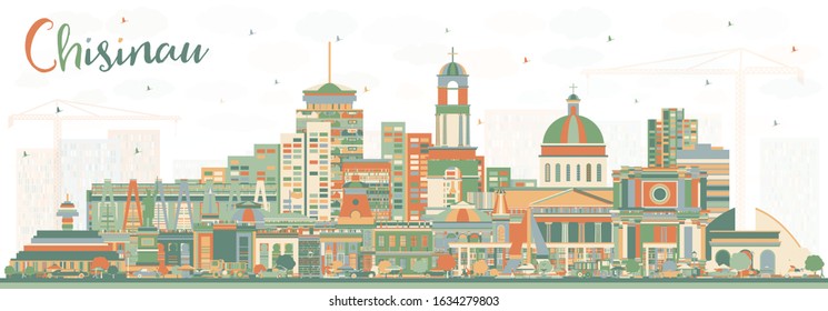 Chisinau Moldova City Skyline with Color Buildings. Vector Illustration. Business Travel and Tourism Concept with Historic Architecture. Chisinau Cityscape with Landmarks.