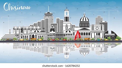 Chisinau Moldova City Skyline with Gray Buildings, Blue Sky and Reflections. Vector Illustration. Business Travel and Tourism Concept with Historic Architecture. Chisinau Cityscape with Landmarks.