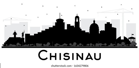 Chisinau Moldova City Skyline Silhouette with Black Buildings Isolated on White. Vector Illustration. Business Travel and Tourism Concept with Historic Architecture. Chisinau Cityscape with Landmarks.