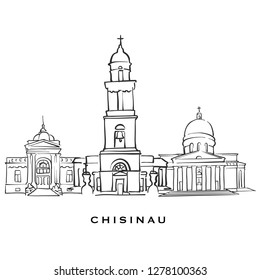 Chisinau Moldova famous architecture. Outlined vector sketch separated on white background. Architecture drawings of all European capitals.