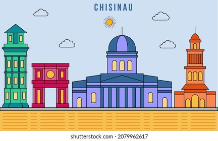 Chisinau skyline with line art style vector illustration.