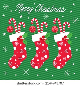 Chistmas card, gift bag or box design with hanging stockings