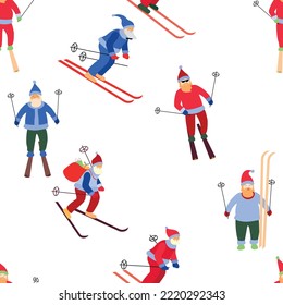 Chistmas seamless pattern with skiing Santas