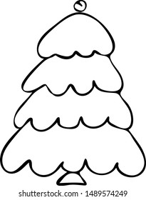 Chistmas tree black and white outline isolated on white background coloring book