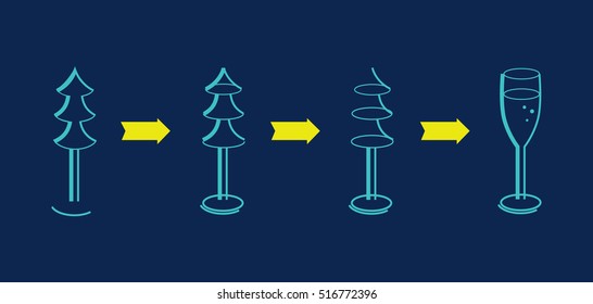 Chistmas tree turning into a glass of champagne. Celebration concept. New year. Christmas