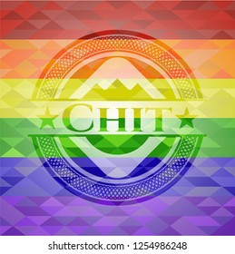 Chit emblem on mosaic background with the colors of the LGBT flag