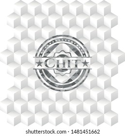 Chit realistic grey emblem with cube white background
