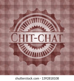 Chit-chat red emblem with geometric pattern background. Seamless.