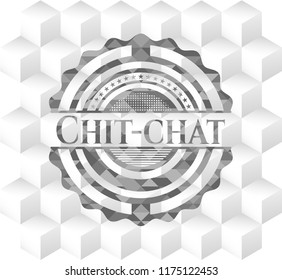 Chit-chat retro style grey emblem with geometric cube white background