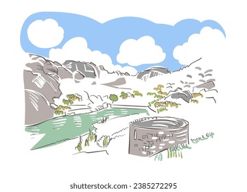 Chitradurga Fort Chitaldoorg Chitradurga Distrito Karnataka India Esbozo vectorial ciudad ilustración línea de arte simple