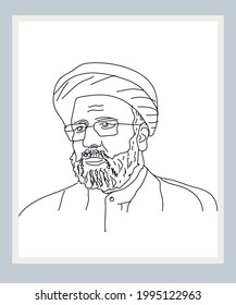 Chittagong, Bangladesh- 22nd June, 2021: Iran New President Ebrahim Raisi's Sketch Of Line Drawing. Black And White.