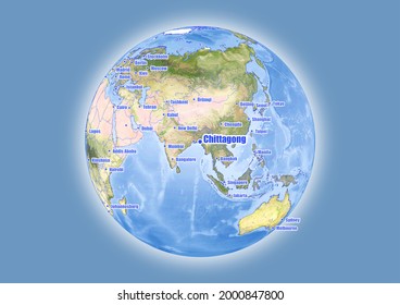 Chittagong-Bangladesh is shown on vector globe map. The map shows Chittagong-Bangladesh 's location in the world.