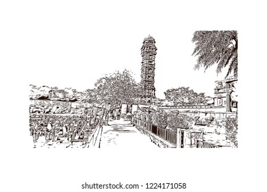 Chittorgarh is a city and municipality in Rajasthan, northwest India. Hand drawn sketch illustration in vector.