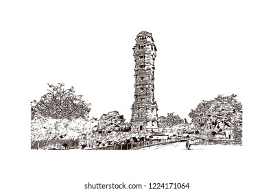 Chittorgarh is a city and municipality in Rajasthan, northwest India. Hand drawn sketch illustration in vector.