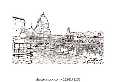 Chittorgarh is a city and municipality in Rajasthan, northwest India. Hand drawn sketch illustration in vector.