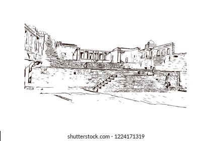 Chittorgarh is a city and municipality in Rajasthan, northwest India. Hand drawn sketch illustration in vector.
