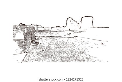 Chittorgarh is a city and municipality in Rajasthan, northwest India. Hand drawn sketch illustration in vector.