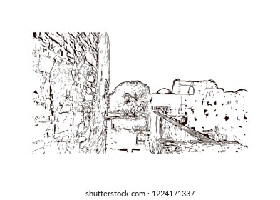 Chittorgarh is a city and municipality in Rajasthan, northwest India. Hand drawn sketch illustration in vector.