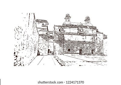 Chittorgarh is a city and municipality in Rajasthan, northwest India. Hand drawn sketch illustration in vector.