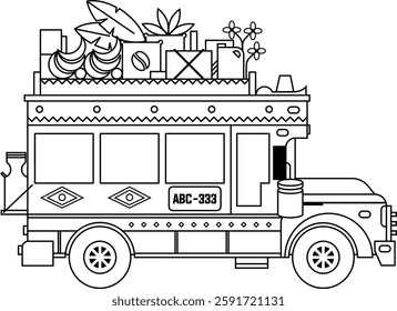 Chiva bus colombia , line art, vector illustration