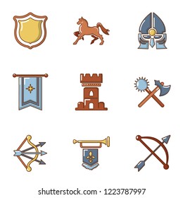 Chivalric age icons set. Cartoon set of 9 chivalric age vector icons for web isolated on white background