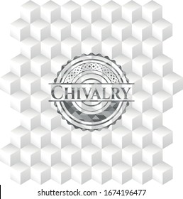 Chivalry grey emblem. Vintage with geometric cube white background