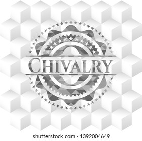 Chivalry realistic grey emblem with geometric cube white background