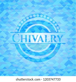 Chivalry realistic light blue emblem. Mosaic background
