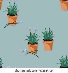 Chives in flowerpot - vector background