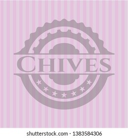 Chives retro style pink emblem. Vector Illustration. Detailed.