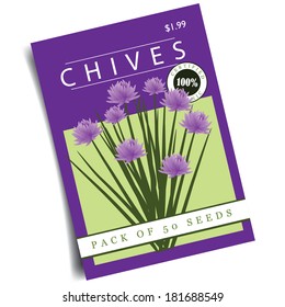 Chives Seed Packet EPS 10 Vector, Grouped For Easy Editing. No Open Shapes Or Paths.