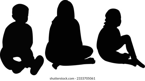 vector de silueta corporal de niños sentados
