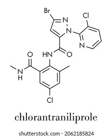Chlorantraniliprole insecticide molecule (ryanoid class). Skeletal formula.