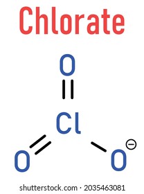 Chlorate anion, chemical structure. Skeletal formula.