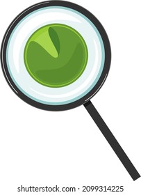 Chlorella (single-celled green algae) under magnifying glass isolated on white background