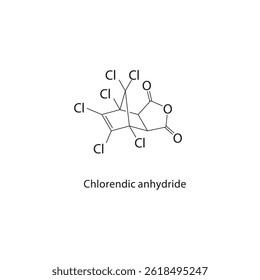 Chlorendic anhydride skeletal structure. Organic Acid Derivative compound schematic illustration. Simple diagram, chemical formula.