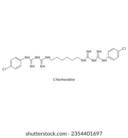 Chlorhexidine flat skeletal molecular structure Antibacterial agent drug used in skin disinfection treatment. Vector illustration.