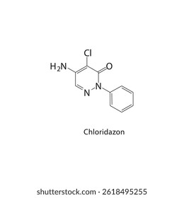 Chloridazon skeletal structure. Herbicide compound schematic illustration. Simple diagram, chemical formula.