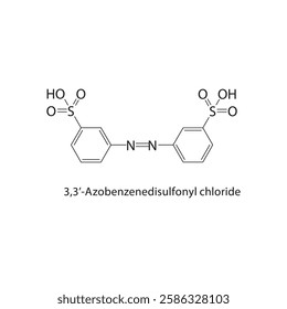 3,3’-Azobenzenedisulfonyl chloride skeletal structure.Azo Compound compound schematic illustration. Simple diagram, chemical formula.