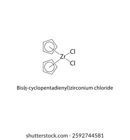 Bis(η-cyclopentadienyl)-zirconium chloride skeletal structure.Organometallic Compound compound schematic illustration. Simple diagram, chemical formula.