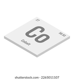 Chlorine, Cl, gray 3D isometric illustration of periodic table element with name, symbol, atomic number and weight. Halogen with various industrial uses, such as in water treatment, plastics, and as a