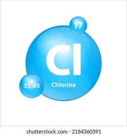 Chlorine (Cl) icon structure chemical element round shape circle light blue. Chemical element of periodic table Sign with atomic number. Study in science for education. 3D Illustration vector. 