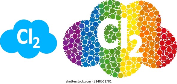 Chlorine cloud mosaic icon of spheric blots in various sizes and spectrum colored shades. A dotted LGBT-colored chlorine cloud for lesbians, gays, bisexuals, and transgenders.