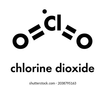 Chlorine Dioxide (ClO2) Molecule. Used In Pulp Bleaching And For Disinfection Of Drinking Water. Skeletal Formula.