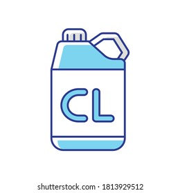 Chlorine disinfectant RGB color icon. Chemical detergent, disinfection supplies. Sanitary equipment. Bottle with cleaning product isolated vector illustration