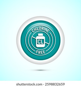 Chlorine free icon design illustration, Chlorine free label, badge, sign, symbol, Teal color round button design